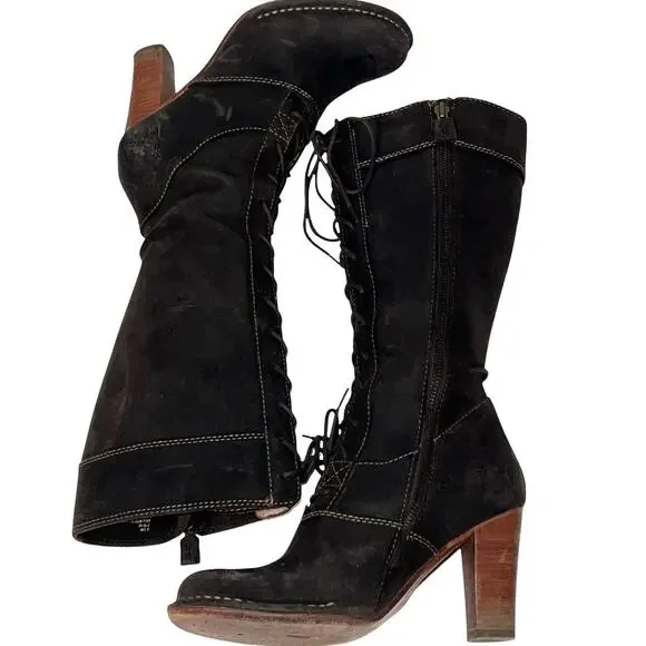 Frye Lace Villager Tall Brown Distressed Leather Lace-up Heeled Boots 6.5 77610 - Picture 2 of 12